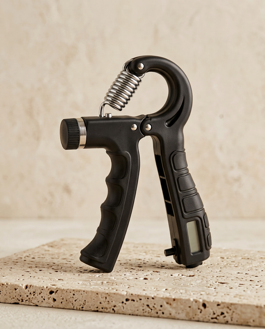 GRIP Adjustable Hand Trainer — adjustable hand trainer on travertine